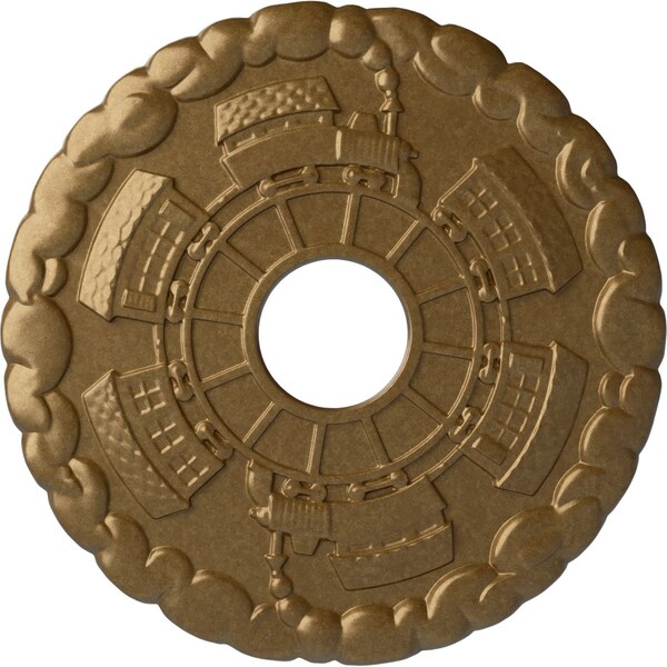 Ekena Millwork Kendall Train Station Medallion (Canopies up to 3 7/8"), 18 1/2"OD x 3 7/8"ID x 1"P, Pale Gold CM18KDPAS - main